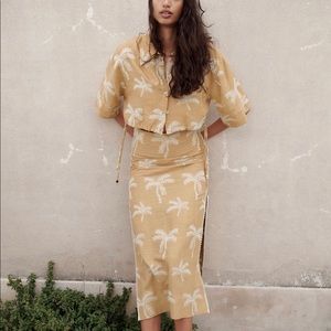 Zara Linen Palm Midi Skirt NWT